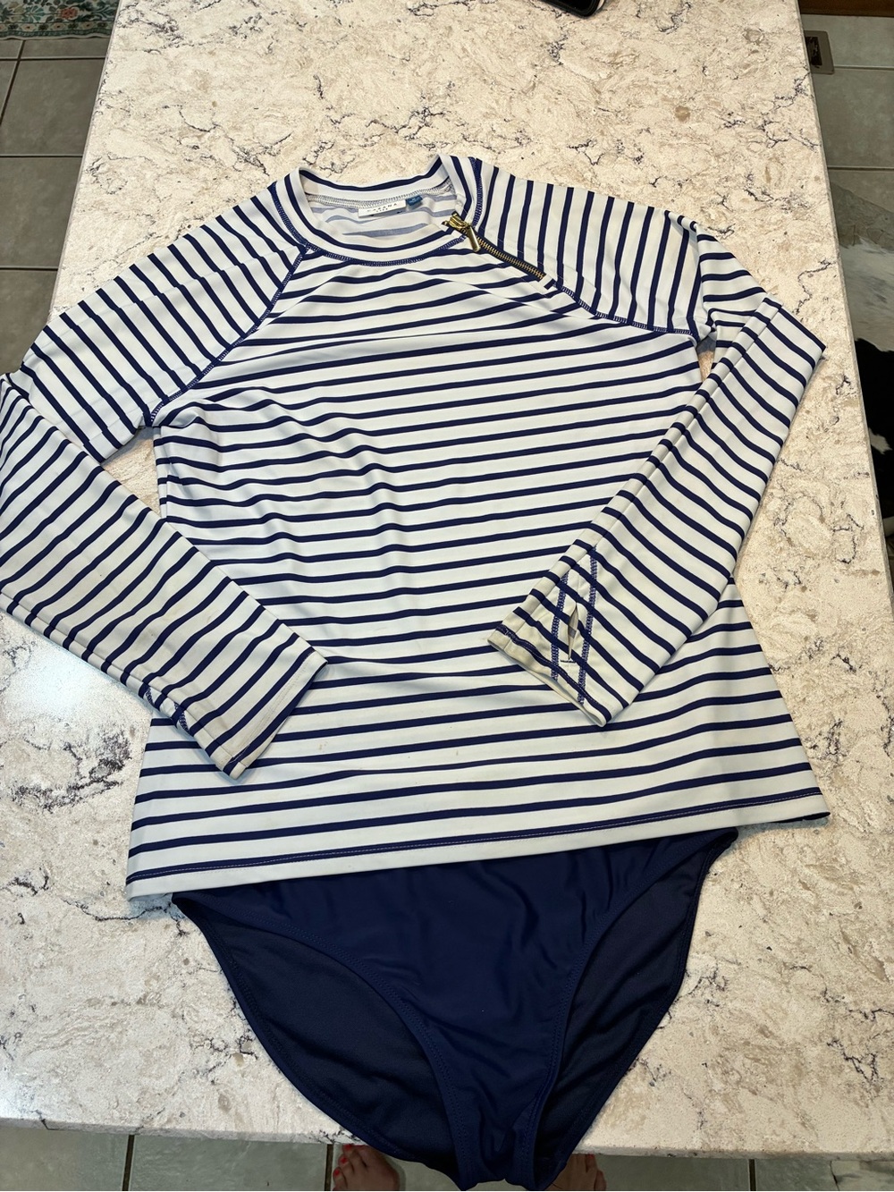 Women’s rash guard long sleeve swim top & navy bottoms